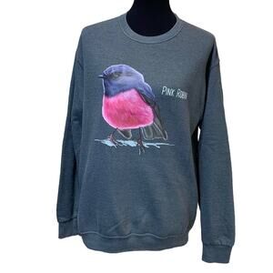 Upcycled Hand Printed Medium Pink Robin Ukraine Artist Fundraiser Sweatshirt